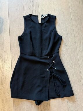 BCBGeneration Black Sleeveless Lace-Up Romper Dress